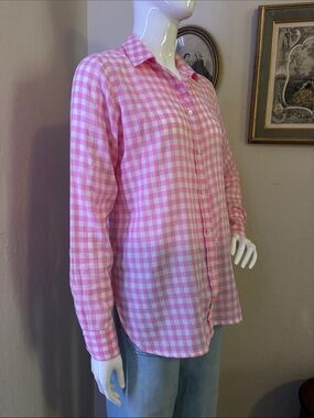 J. Crew Pink and White Gingham Button-Down Shirt